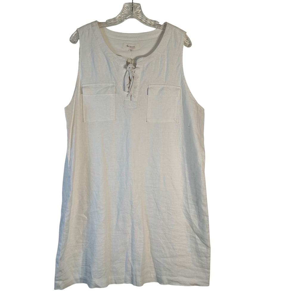 Two by Vince Camuto Womens White Linen Lace Up Sleeveless Shift Dress XL